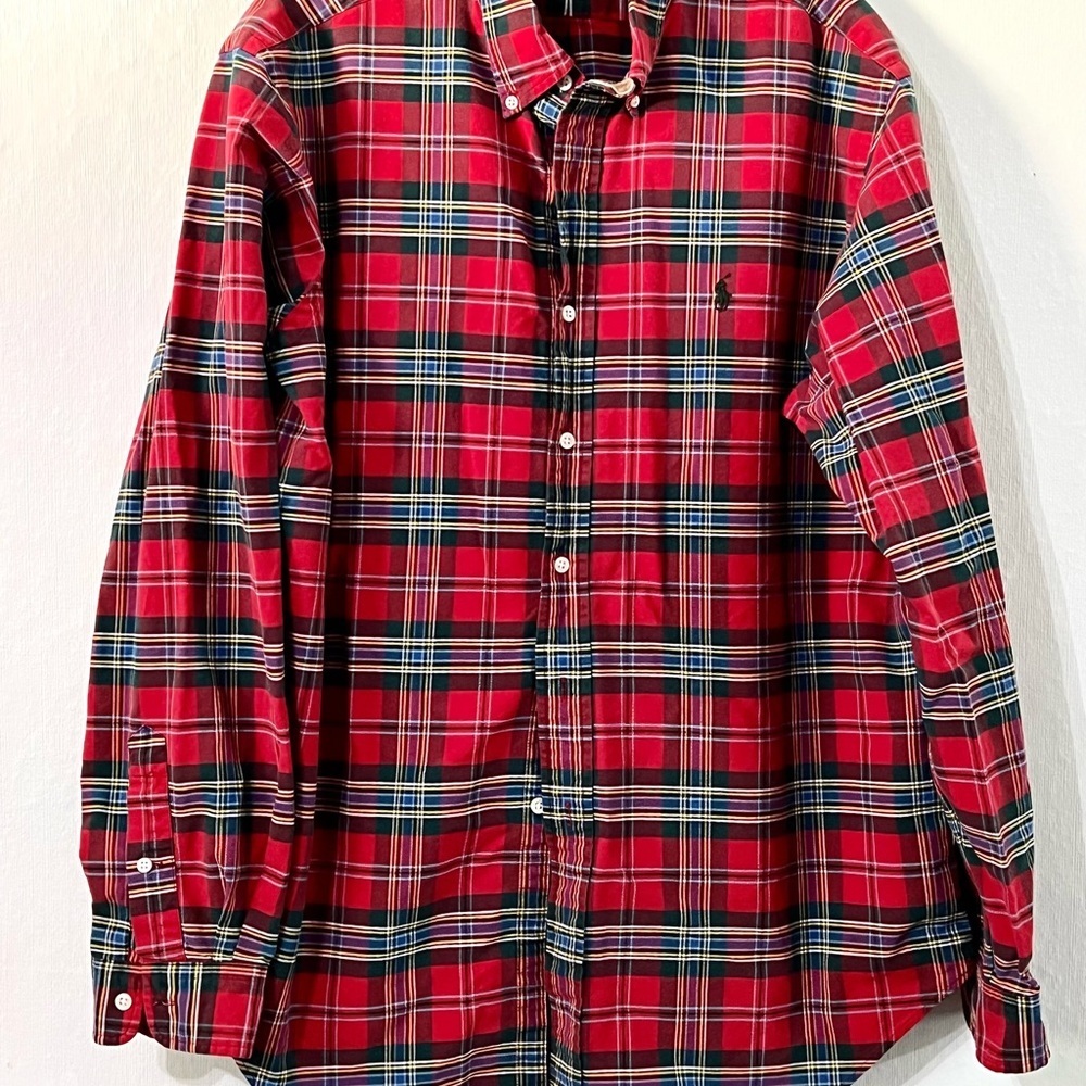 RALPH LAUREN HEAVY COTTON BUTTON DOWN RED PLAID SHIRT #129